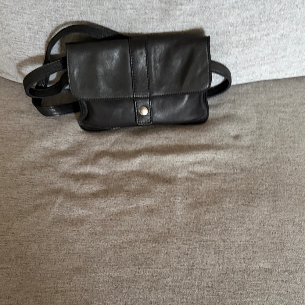 Black Leather Crossbody Belt Bag - Minimal  carry